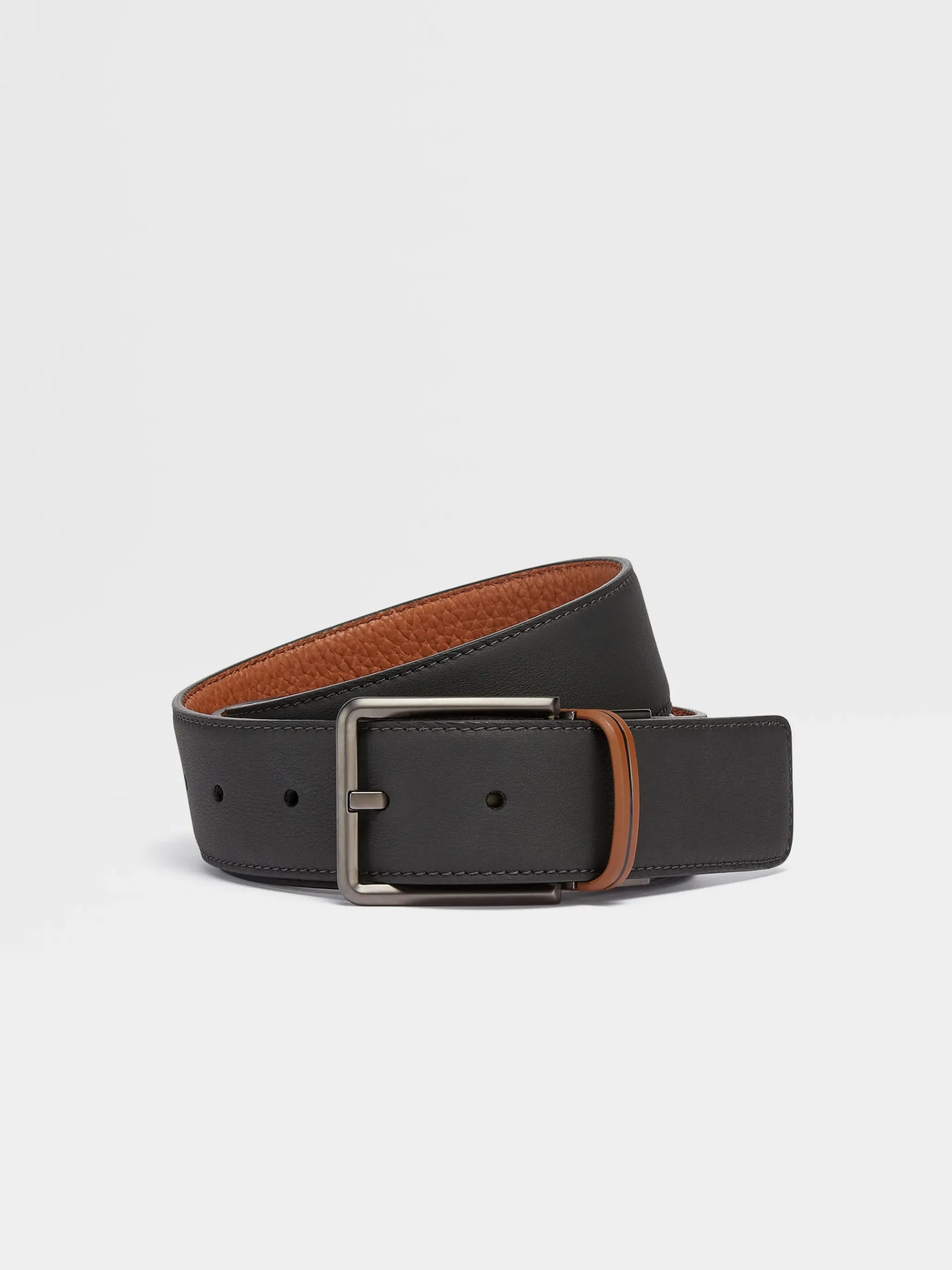Black and Foliage Reversible Leather Belt