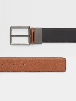 Black and Foliage Reversible Leather Belt