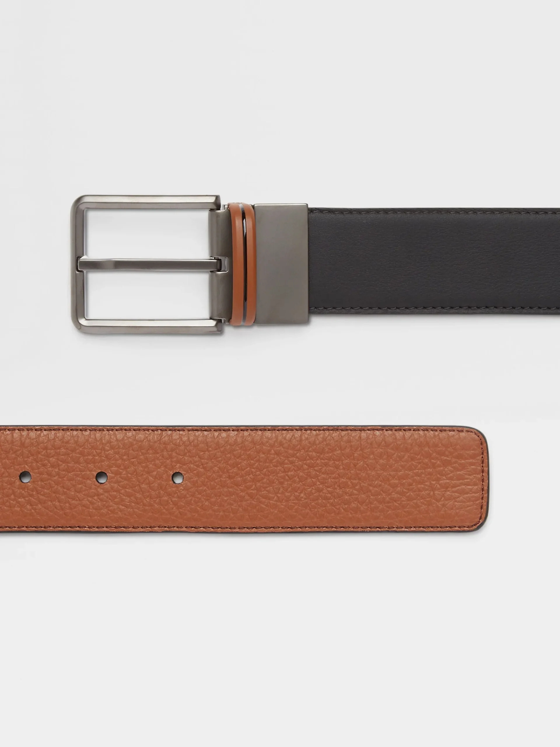 Black and Foliage Reversible Leather Belt