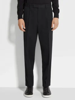 Black Cotton and Wool Pants