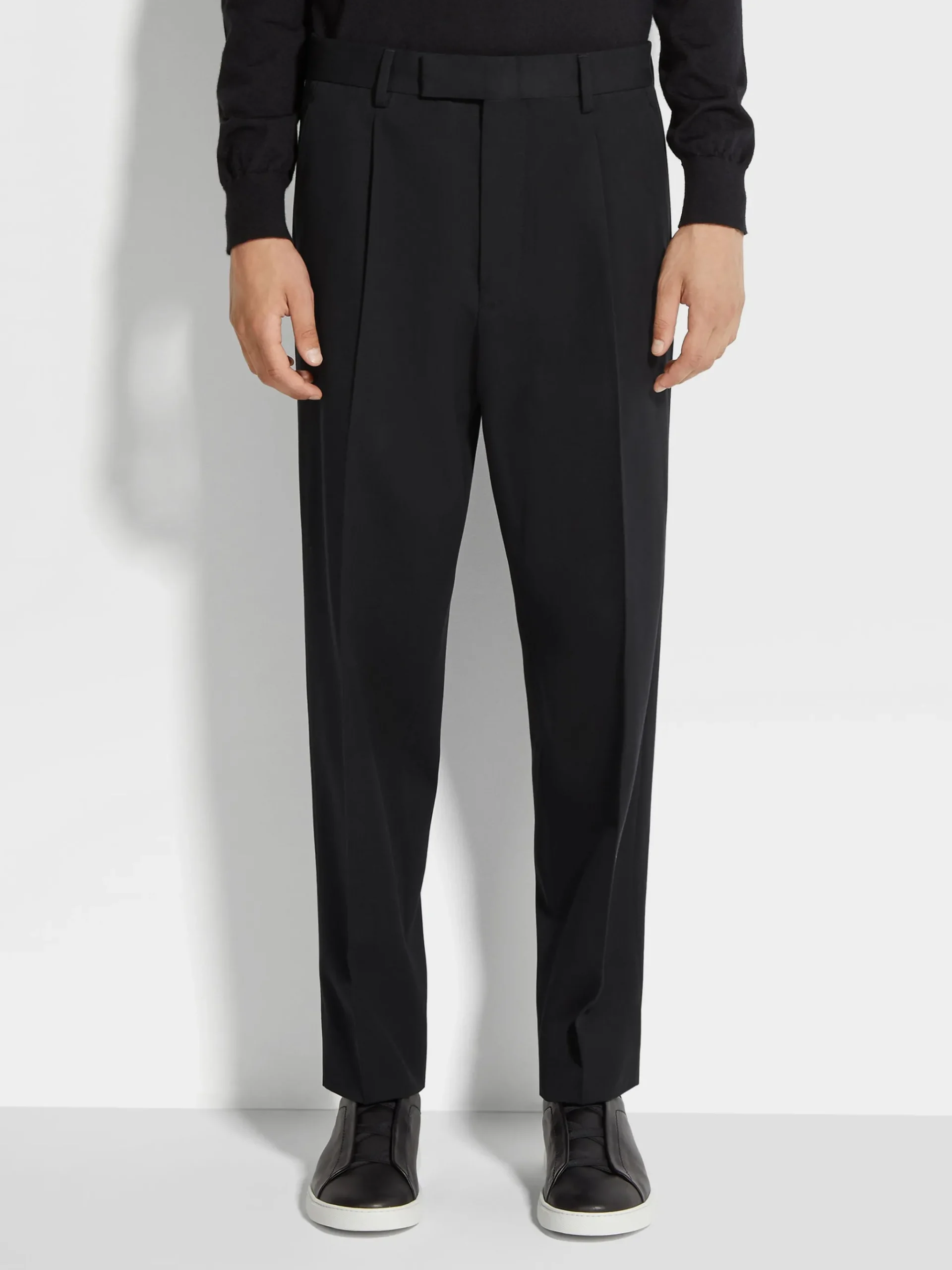 Black Cotton and Wool Pants
