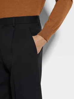 Black Cotton and Wool Pants
