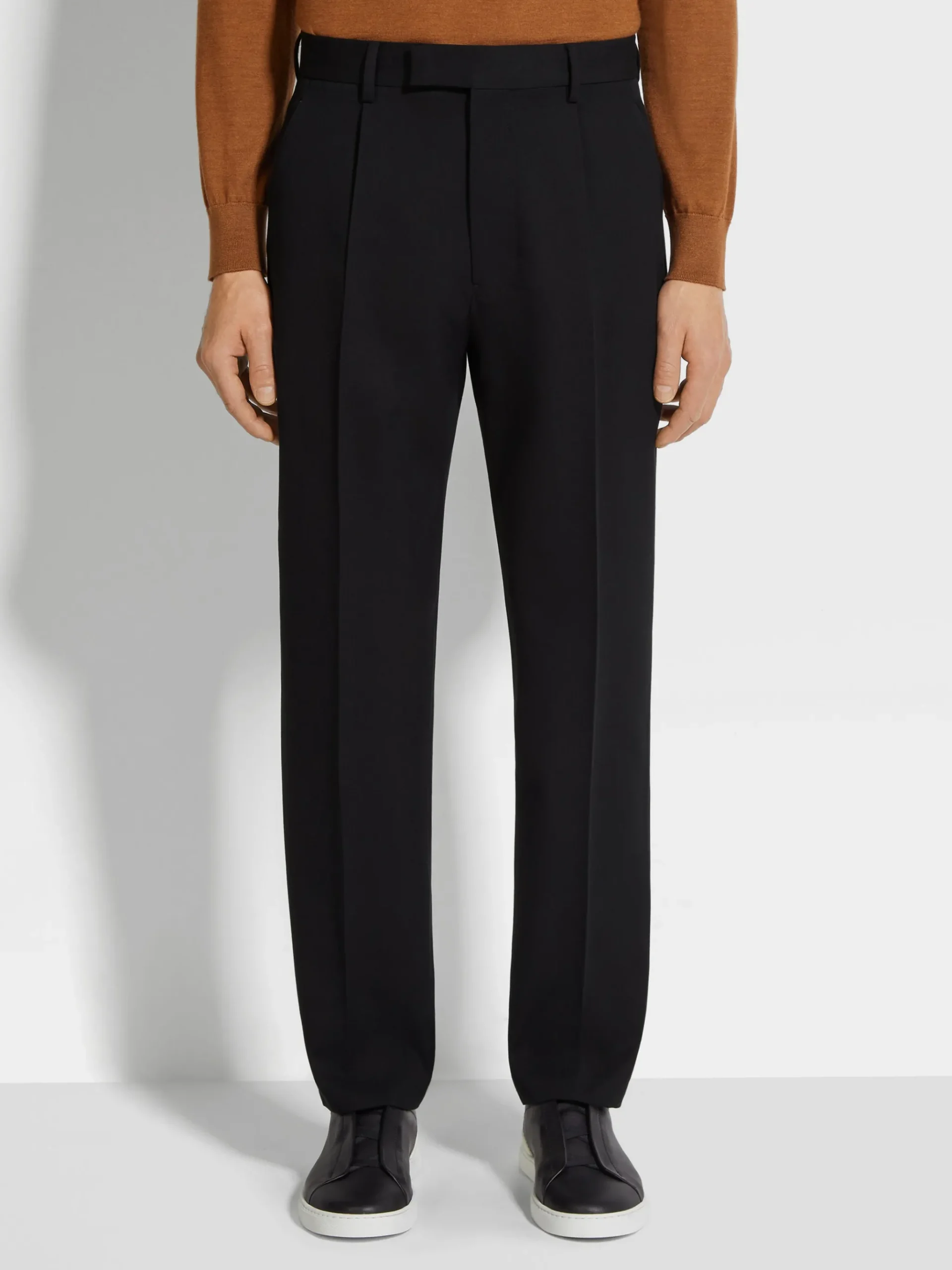 Black Cotton and Wool Pants