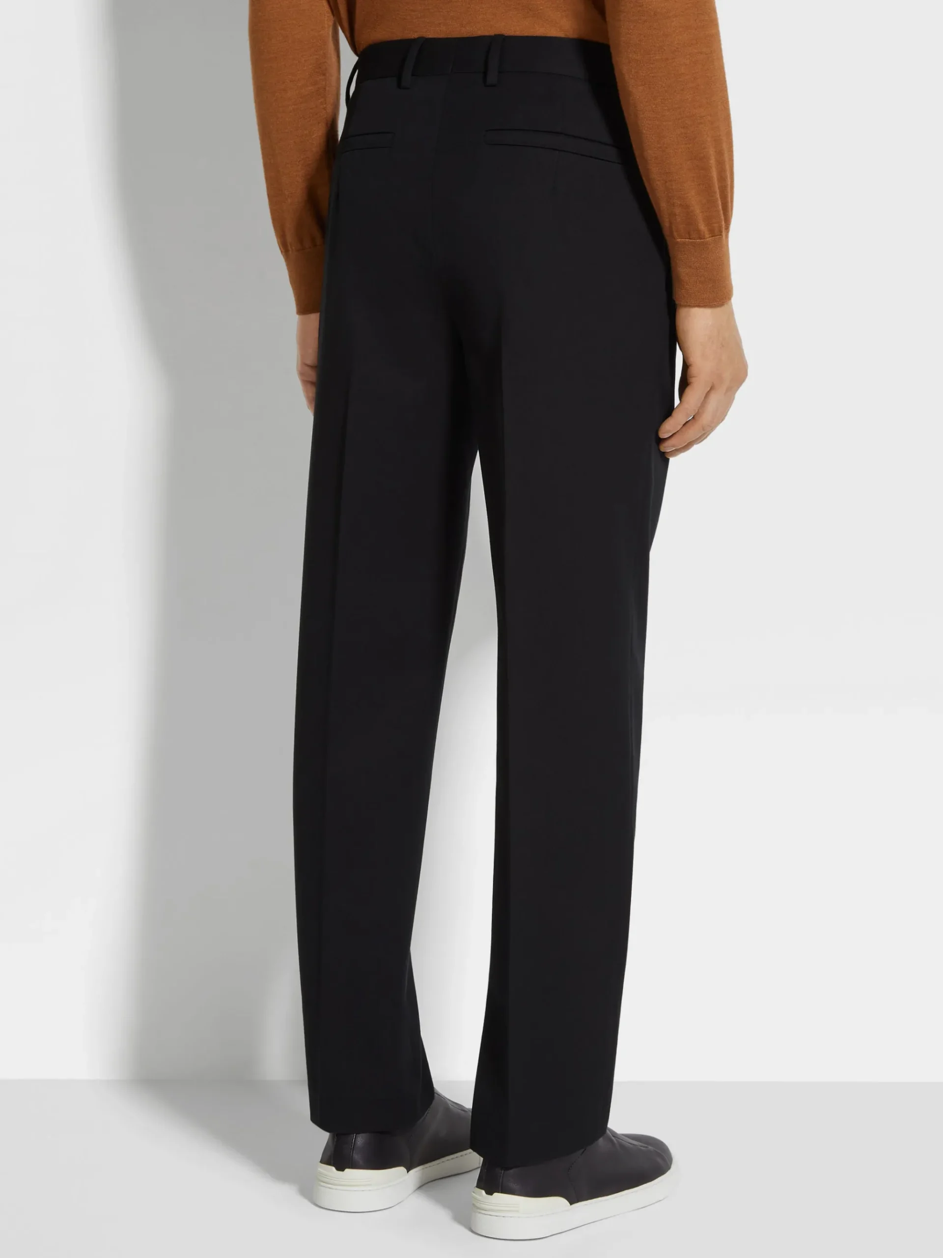 Black Cotton and Wool Pants