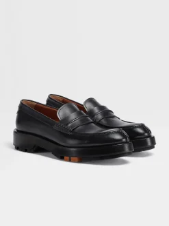 Black Hand-Buffed Leather Udine Loafers