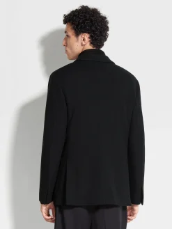 Black High Performance™ Jersey Wool Blend Sweater Jacket