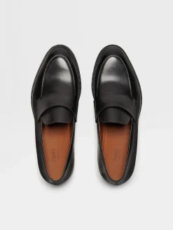 Black Leather Torino Loafers