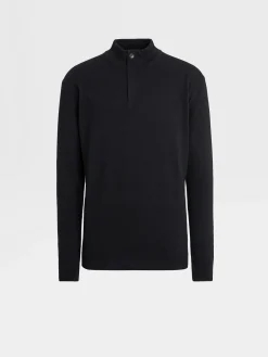 Black Oasi Cashmere Zip Mock Neck Sweater