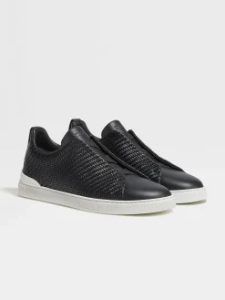 Black PELLETESSUTA™ Leather Triple Stitch™ Sneakers