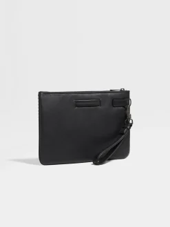 Black PELLETESSUTA™ Leather Pouch