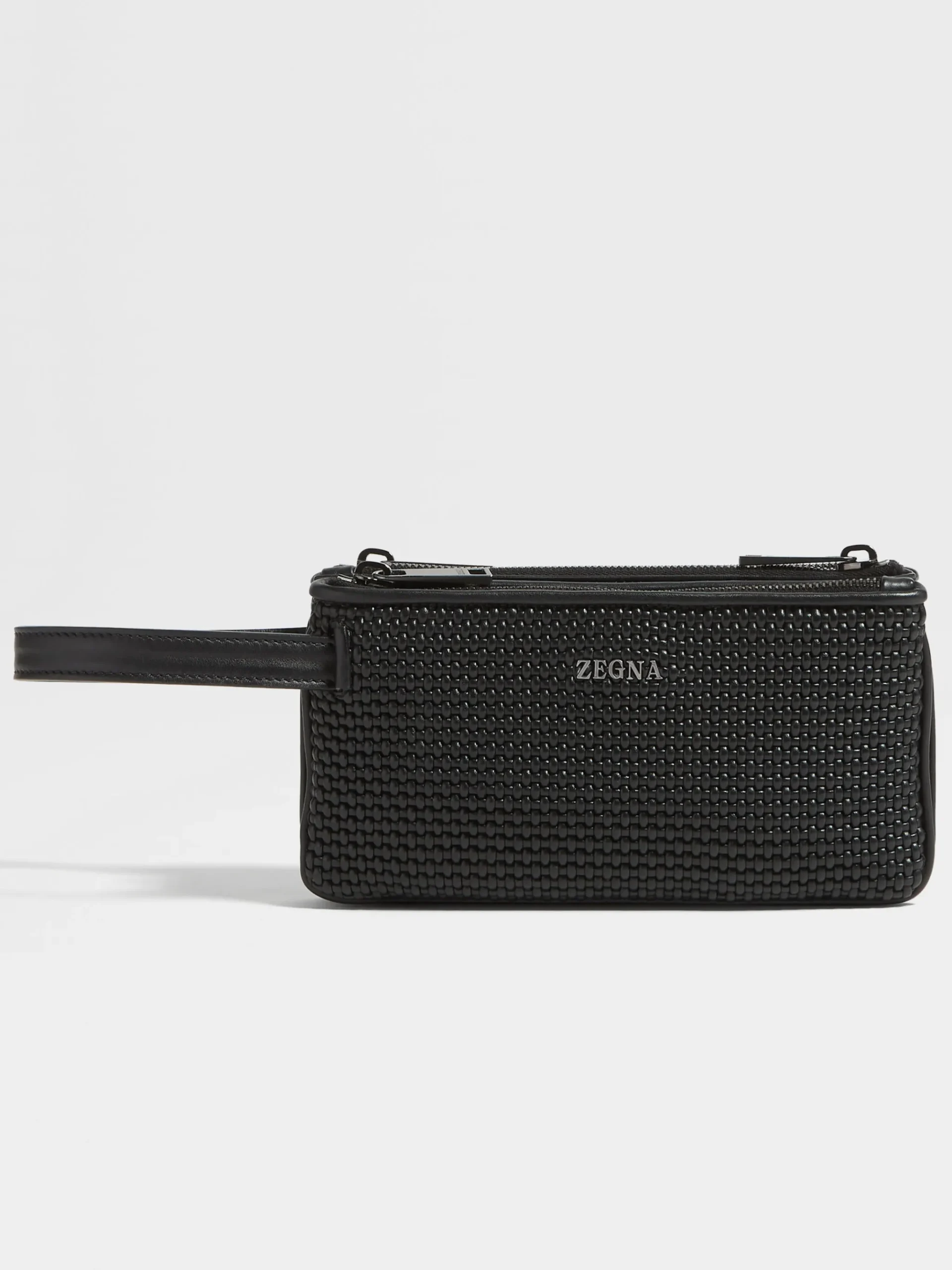 Black PELLETESSUTA™ Leather Triple Zip Pouch