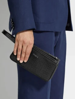 Black PELLETESSUTA™ Leather Triple Zip Pouch