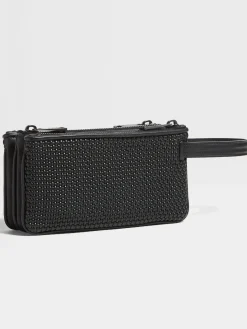 Black PELLETESSUTA™ Leather Triple Zip Pouch