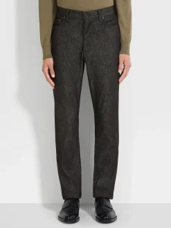 Black Stretch Cotton and Cashmere Roccia Jeans