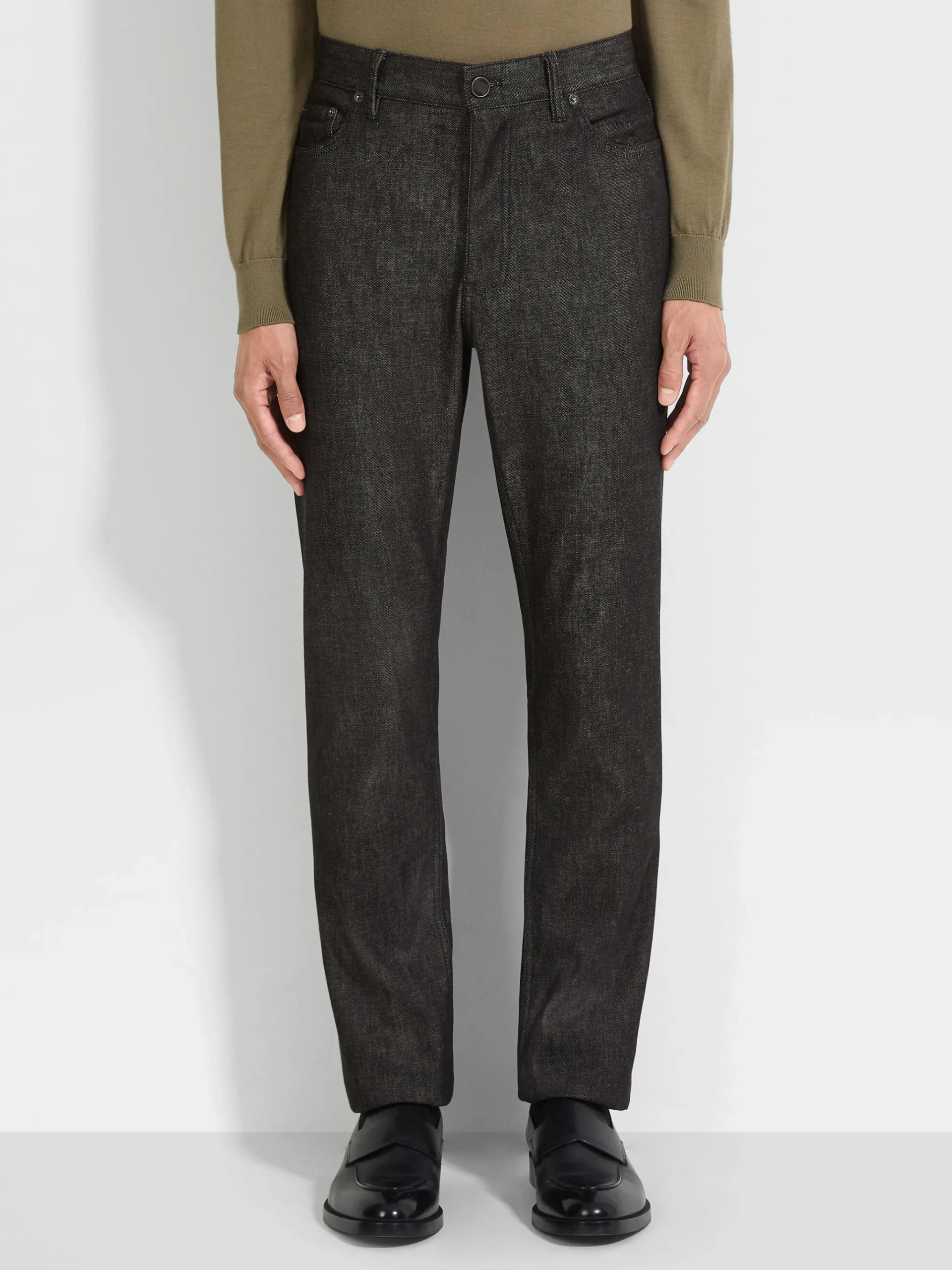 Black Stretch Cotton and Cashmere Roccia Jeans