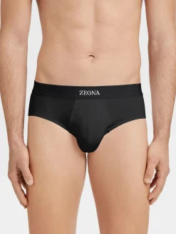Black Stretch Cotton Midi Brief