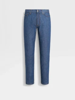 Blue Bleached Cotton and Linen Roccia Jeans