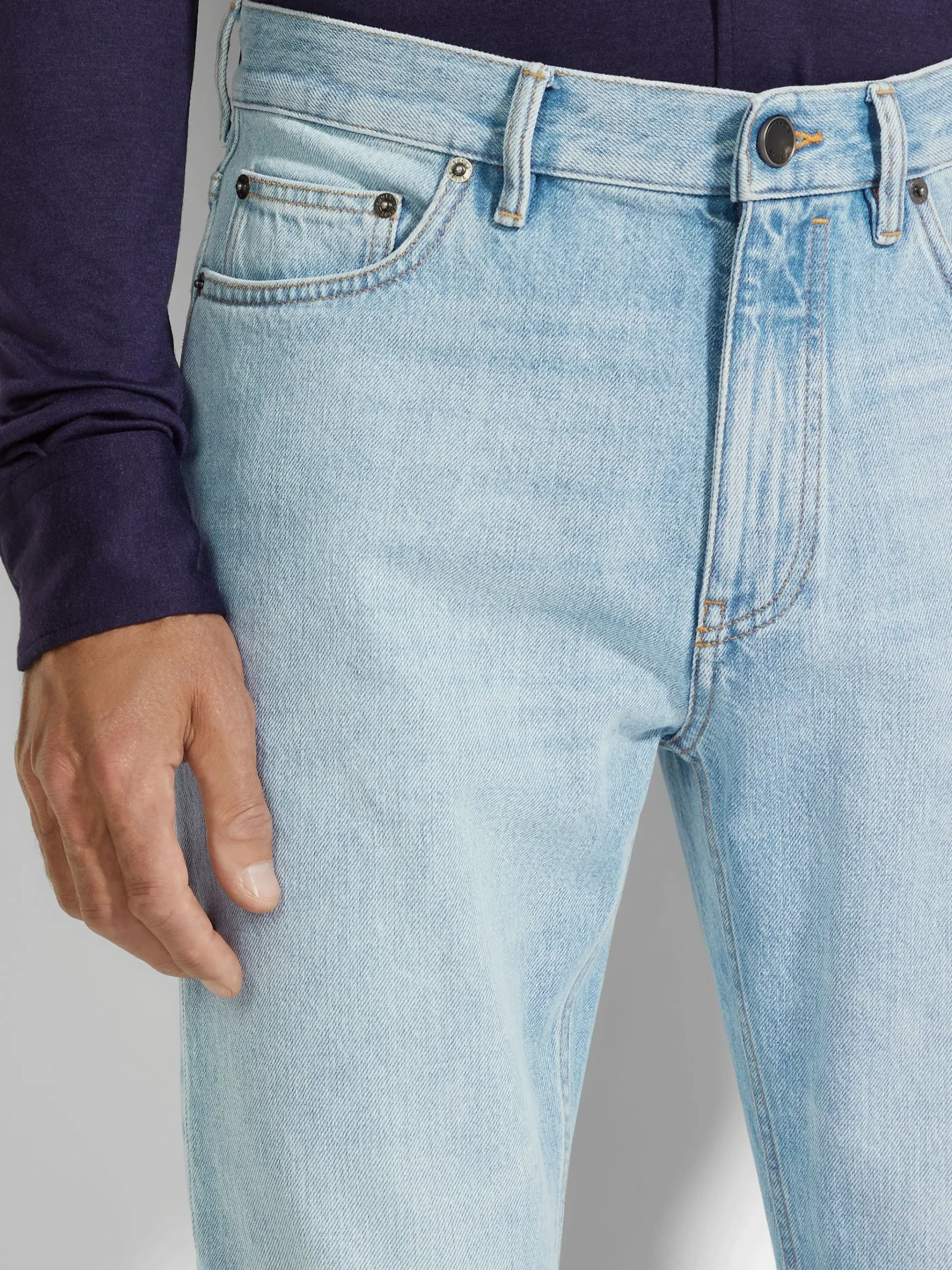 Blue Bleached Cotton Roccia Jeans