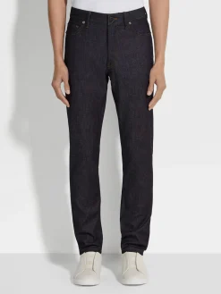 Blue Stretch Cotton and Cashmere Roccia Jeans