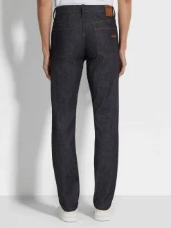 Blue Stretch Cotton and Cashmere Roccia Jeans