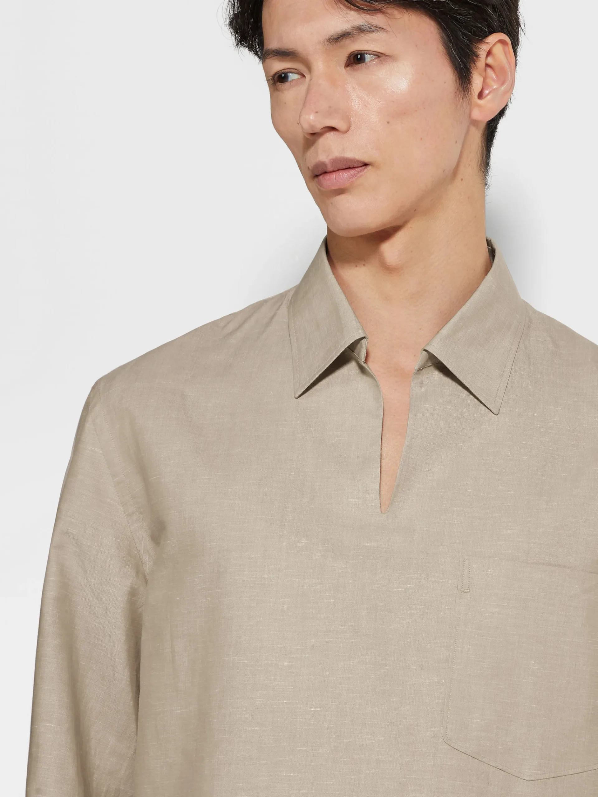 Crossover Blend Cotton Linen and Silk Polo Shirt