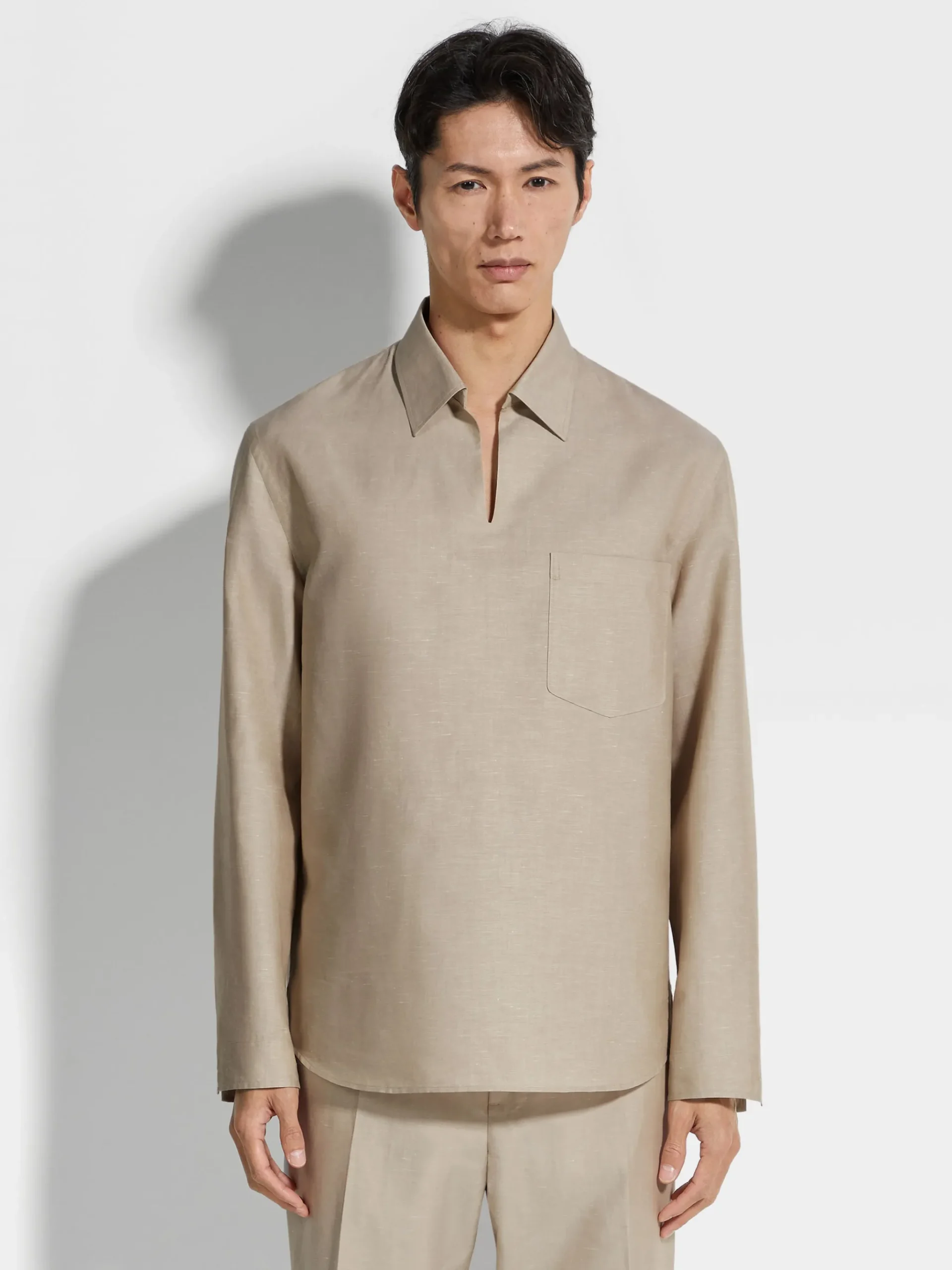 Crossover Blend Cotton Linen and Silk Polo Shirt