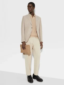 Dark Beige Crossover Linen Wool and Silk Blend Jacket