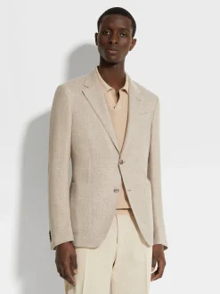 Dark Beige Crossover Linen Wool and Silk Blend Jacket