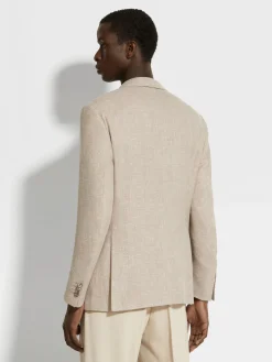 Dark Beige Crossover Linen Wool and Silk Blend Jacket