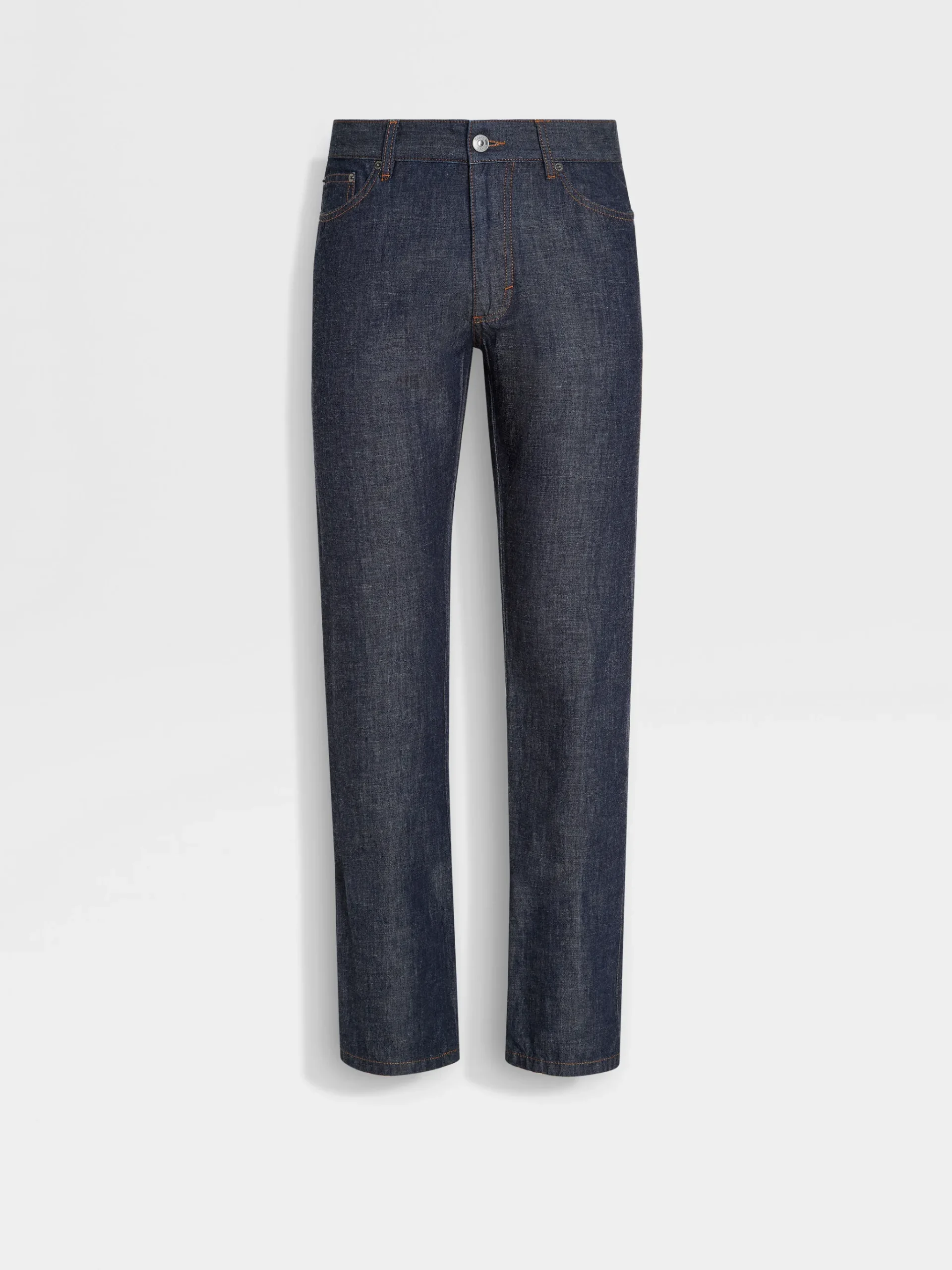Dark Blue Rinse-washed Cotton and Linen Roccia Jeans