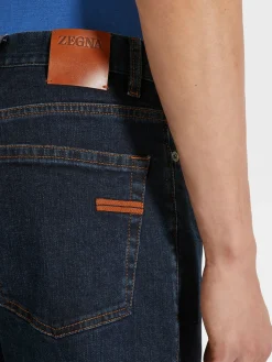 Dark Blue Rinse-washed Stretch Cotton Roccia Jeans