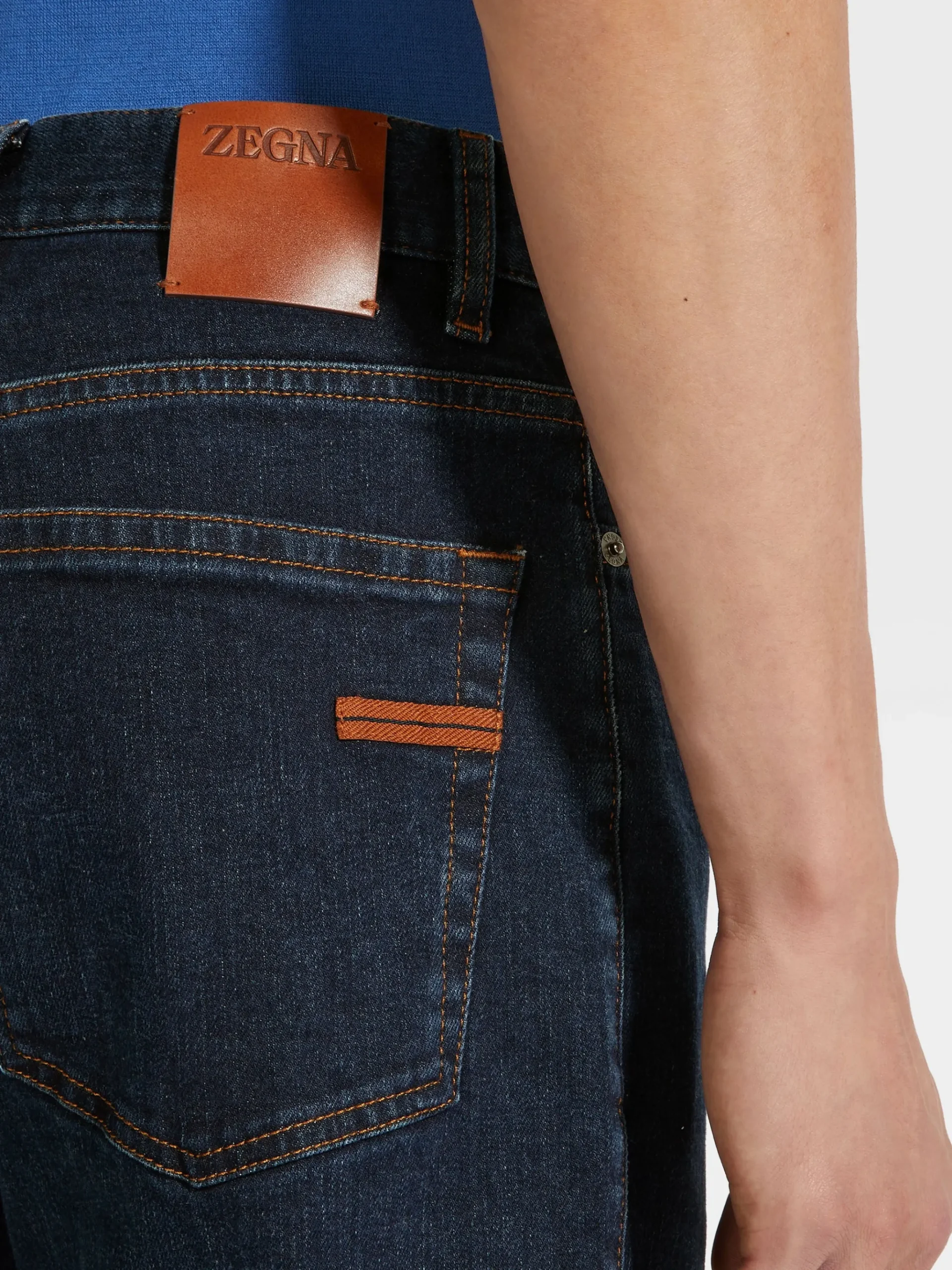 Dark Blue Rinse-washed Stretch Cotton Roccia Jeans