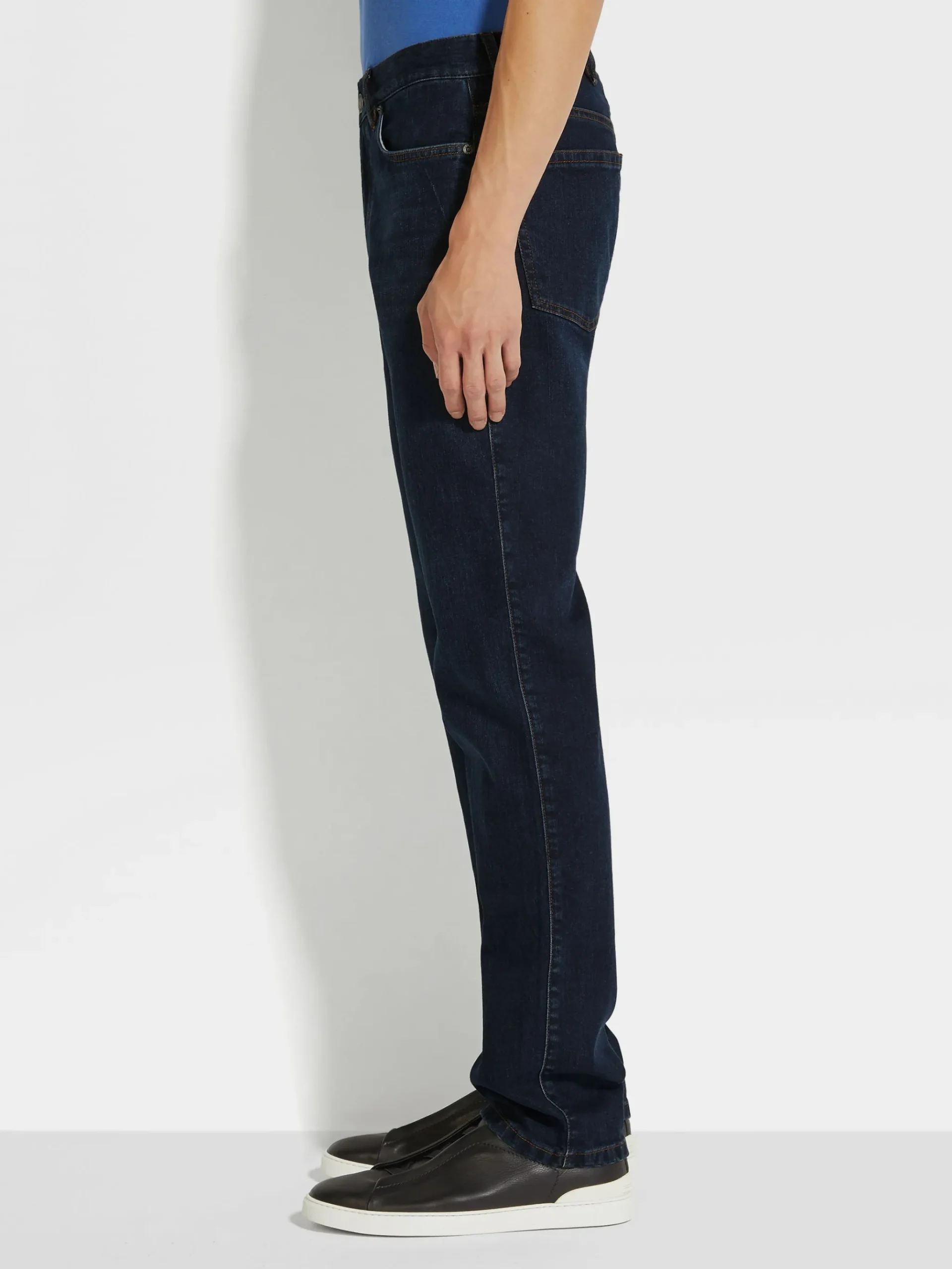 Dark Blue Rinse-washed Stretch Cotton Roccia Jeans