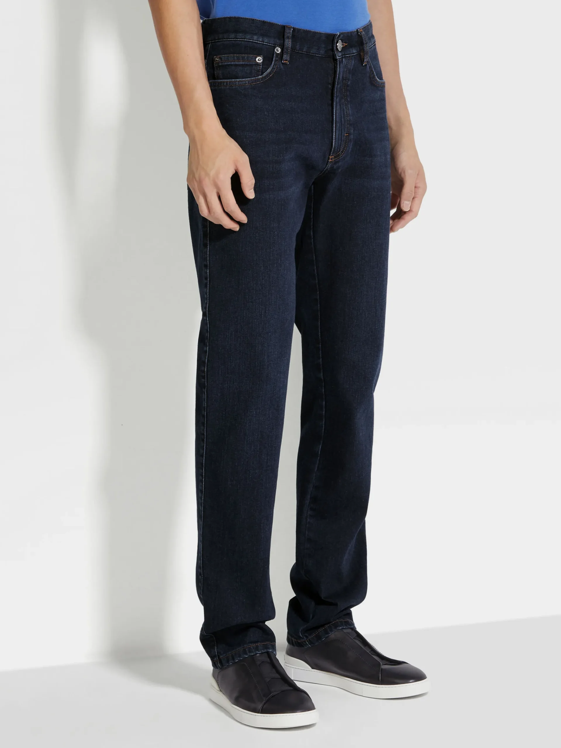 Dark Blue Rinse-washed Stretch Cotton Roccia Jeans