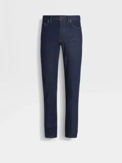 Dark Blue Rinse-washed Stretch Cotton Roccia Jeans