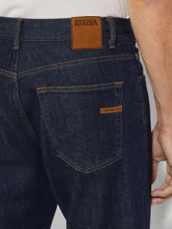 Dark Blue Rinse-washed Stretch Cotton Roccia Jeans