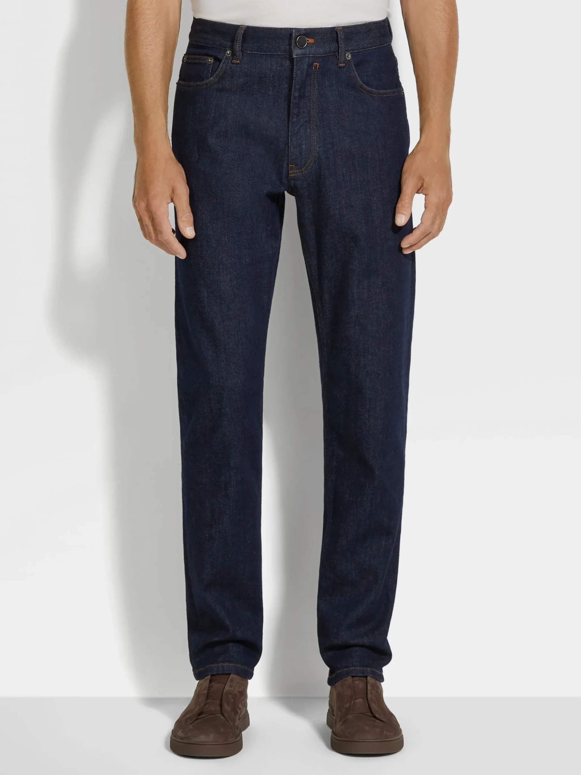 Dark Blue Rinse-washed Stretch Cotton Roccia Jeans