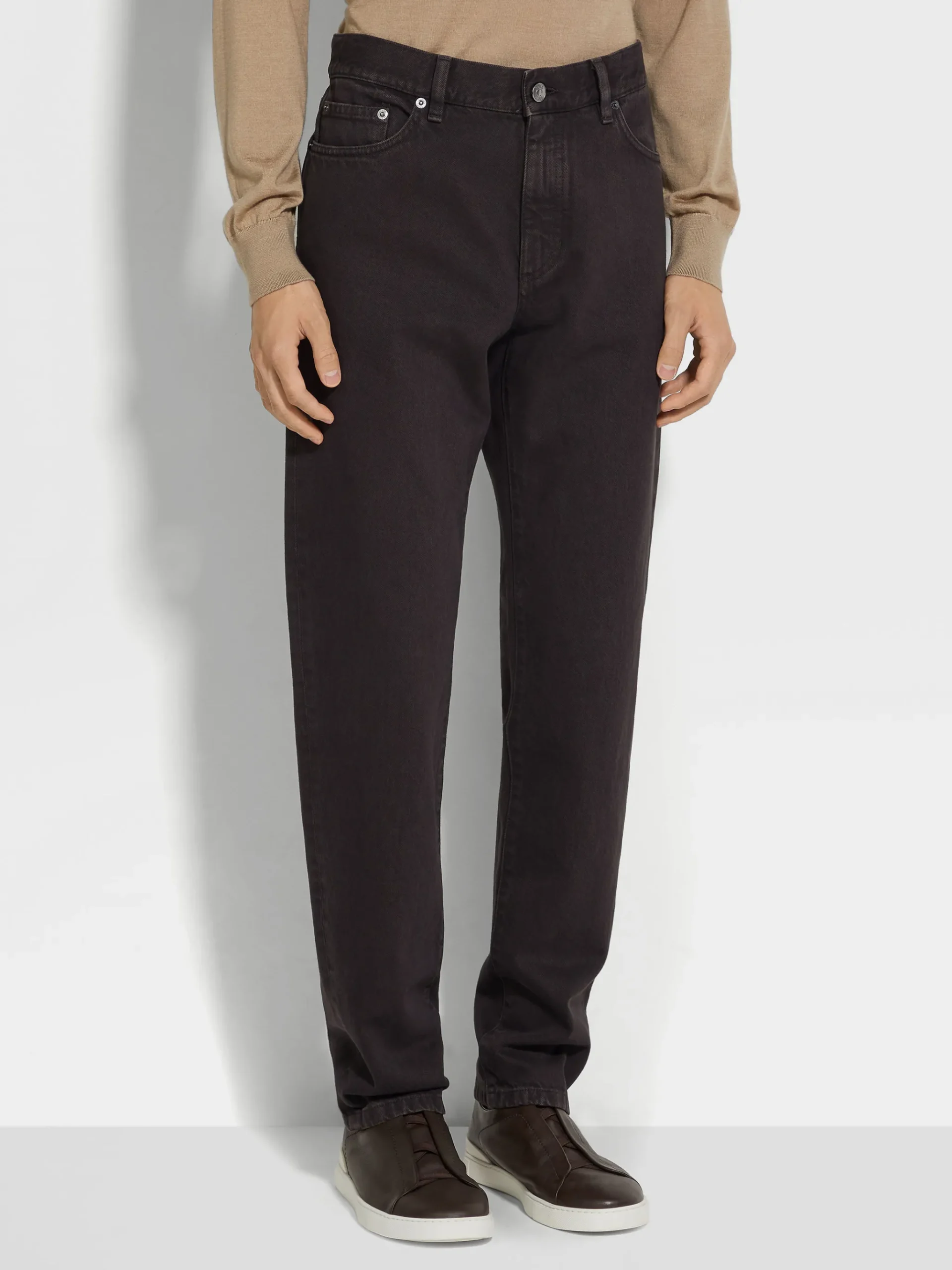 Dark Brown Cotton Roccia Jeans