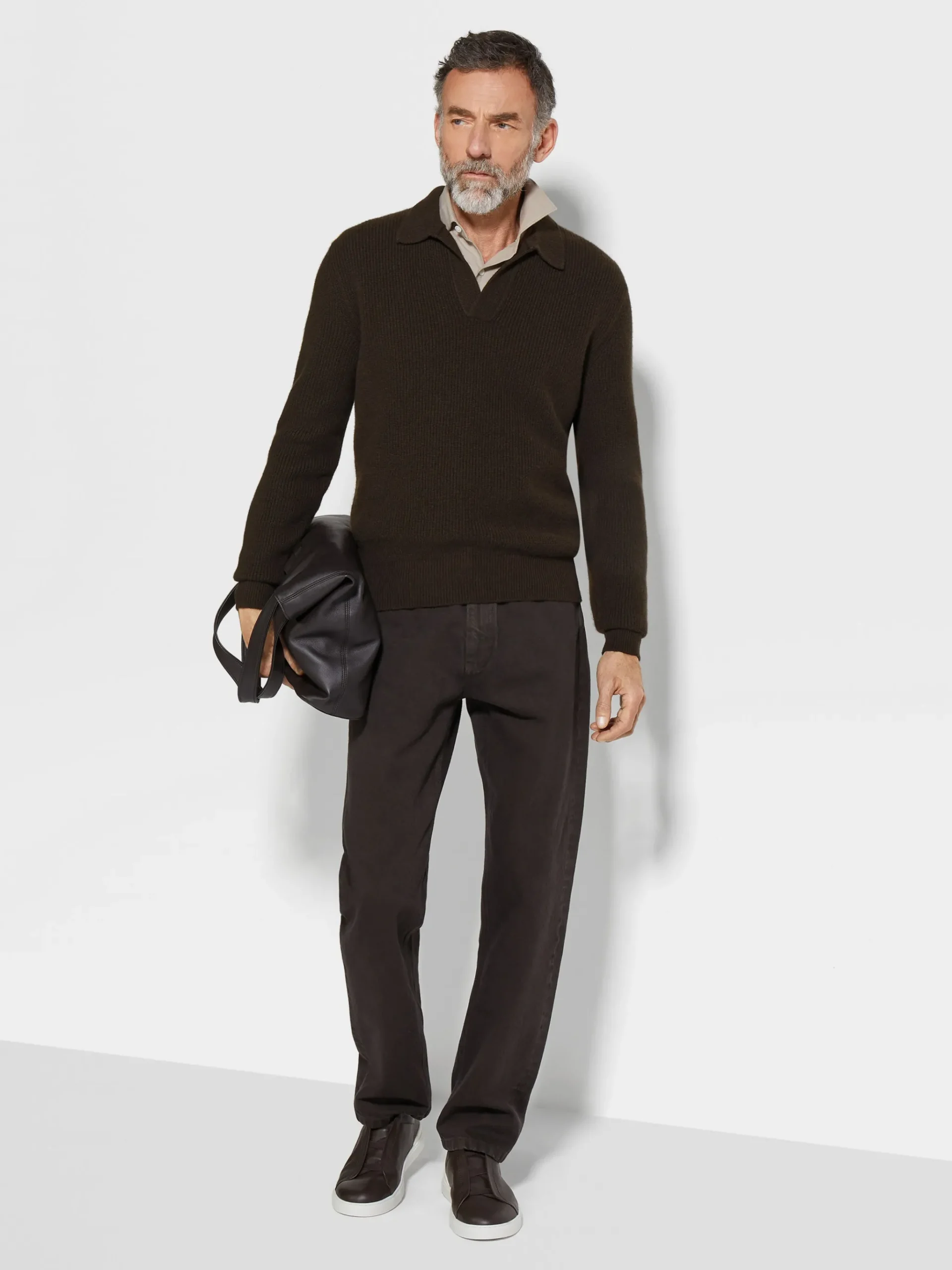 Dark Brown Mélange Oasi Cashmere Polo Shirt