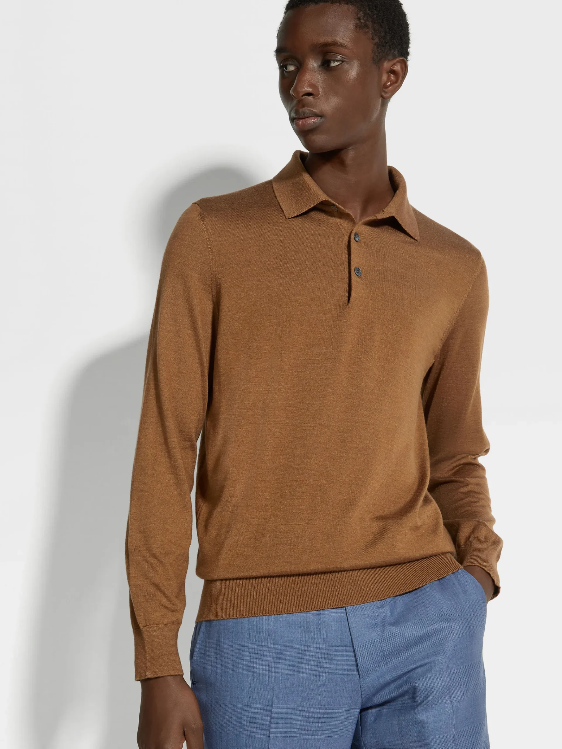 Dark Foliage Mélange Cashseta Polo Shirt