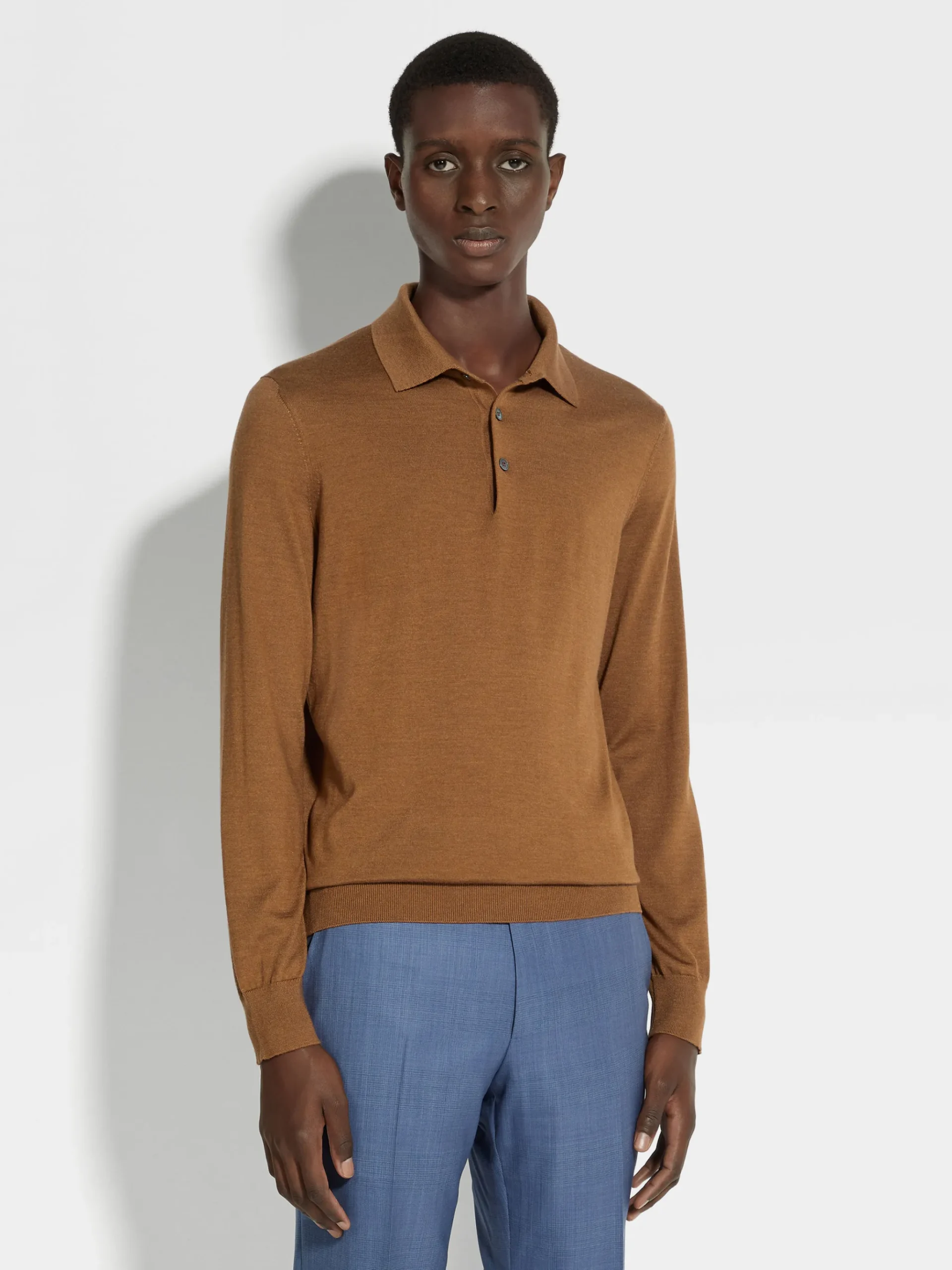 Dark Foliage Mélange Cashseta Polo Shirt