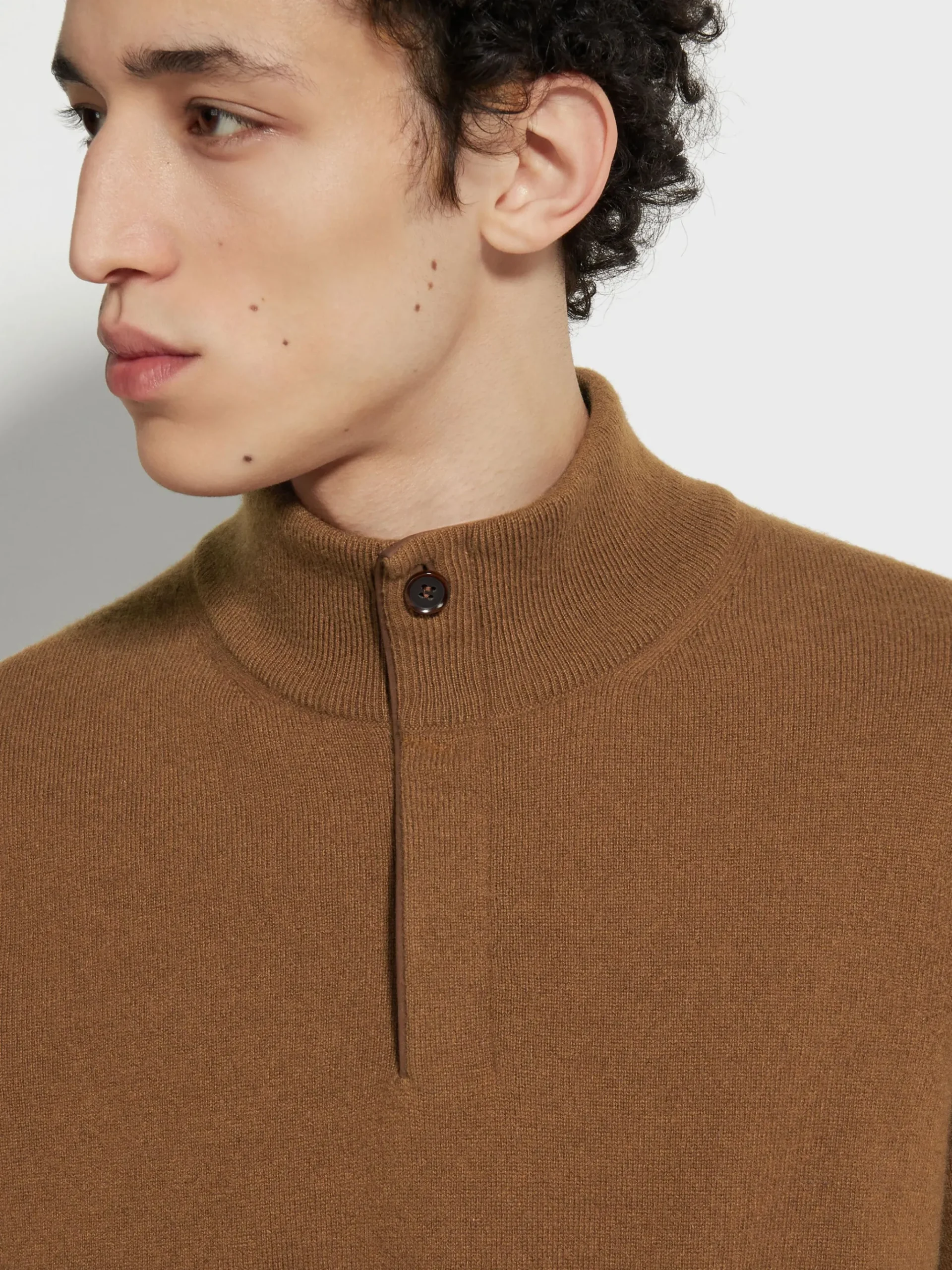 Dark Foliage Mélange Oasi Cashmere Zip Mock Neck Sweater