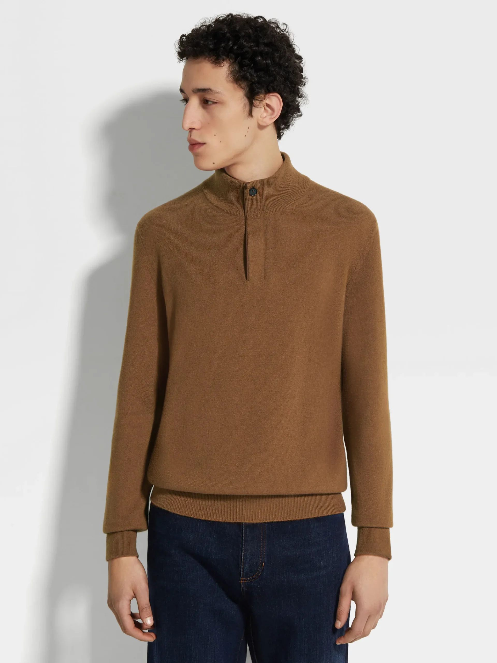 Dark Foliage Mélange Oasi Cashmere Zip Mock Neck Sweater