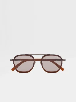 Dark Foliage Orizzonte I Acetate and Metal Sunglasses