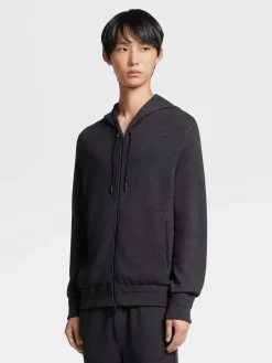 Dark Grey 12milmil12 Wool Full Zip Hoodie