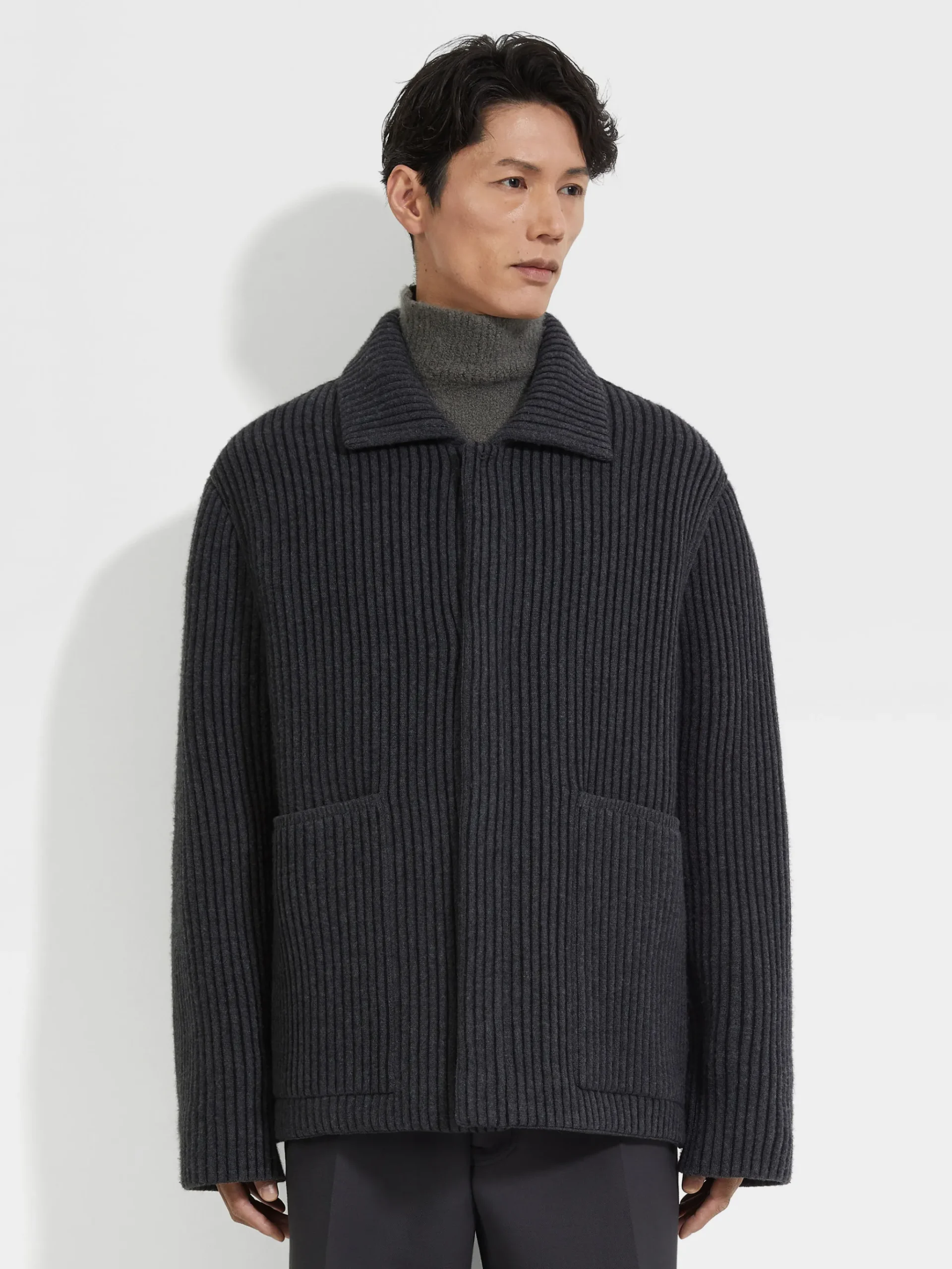 Dark Grey Mélange Wool and Cashmere Chore Jacket