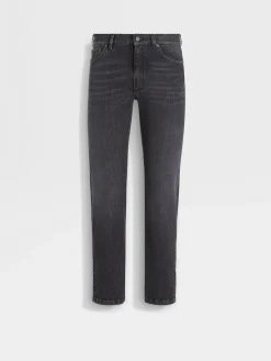 Dark Grey Stone-washed Stretch Cotton Roccia Jeans
