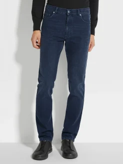 Dark Grey Stone-washed Stretch Cotton Roccia Jeans