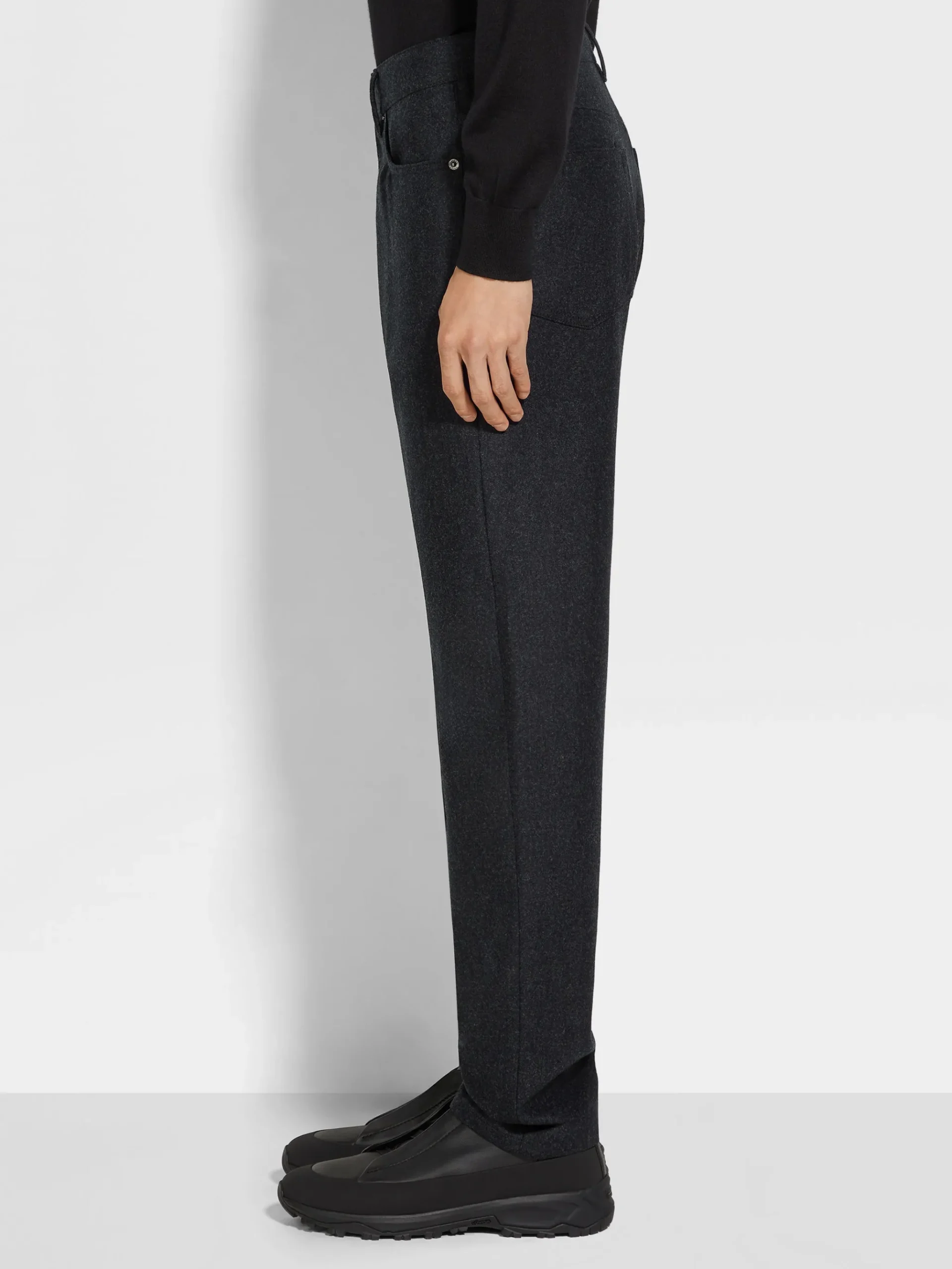 Dark Grey Wool and Cashmere Roccia Pants