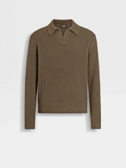 Dark Khaki Mélange Oasi Cashmere Polo Shirt